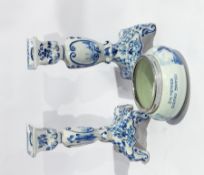 Pair Dutch Delft table candlesticks decorated in underglaze blue,