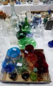 Collection of coloured glass bottles and other items (1 box)