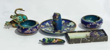 Quantity of cloisonne enamel ware including ashtray, dish, etc.