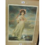 After the original
Mezzotint 
Portrait of a young girl in pink bonnet with landscape behind,