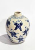 Chinese porcelain miniature vase, ovoid, in the "Hundred Boys" pattern in underglaze blue,