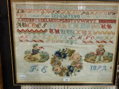 Victorian woolwork sampler, 1857,