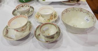 18th century porcelain sugar basin (possibly Newhall) (restored), two porcelain tea bowls,