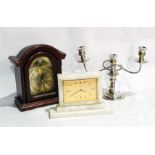 A modern Bentima reproduction bracket clock with quartz movement and a mid 20th century marble