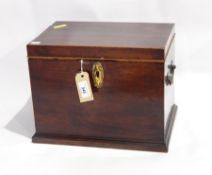 Georgian mahogany cigar box having brass escutcheon and swan neck brass carrying handle,