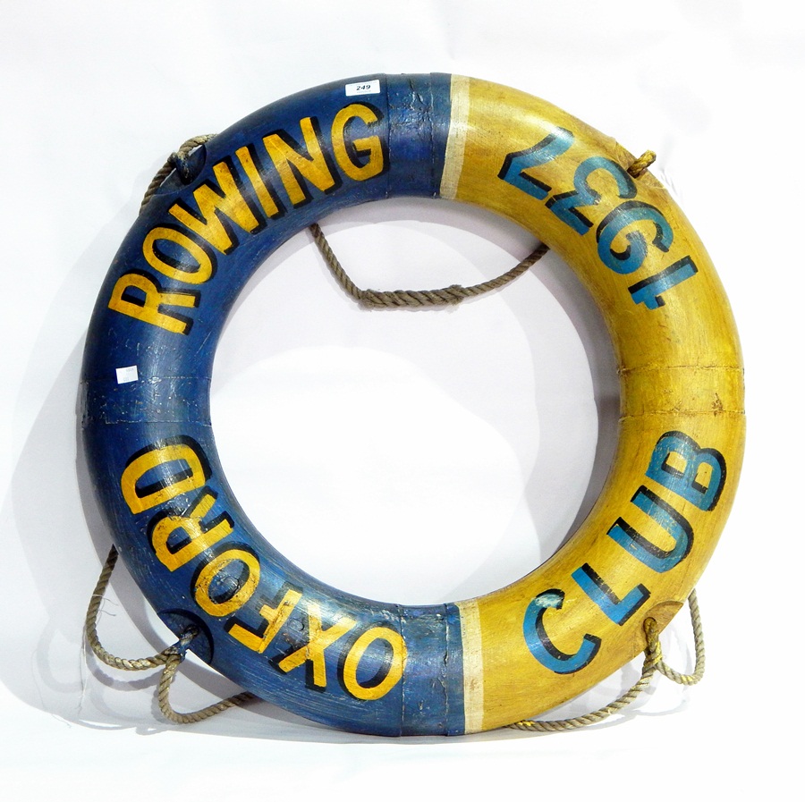 Decorator's piece - lifebelt painted Oxford Rowing Club 1937,