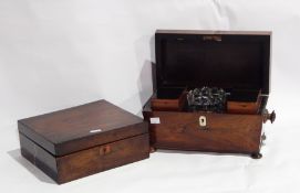 Early 19th century rosewood shaped tea caddy with fitted interior, compartments and mixing bowl,
