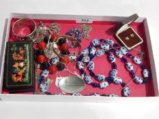 Quantity silver and costume jewellery and Russian papier mache trinket box