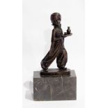 Bronze model after Preiss, Indian boy carrying tray, on rectangular marble plinth,