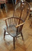 19th century high back Windsor armchair, with pierced splat, solid seat,