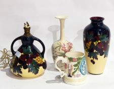 Tuscan pottery faience vase, ovoid and matching two-handled table lamp "Plant" pattern,