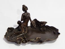 Bronze dish in the form of a girl, seated, in the Art Nouveau style,