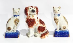 Victorian Staffordshire china spaniel, seated, 20cm high,