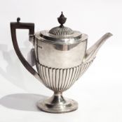 Victorian silver oval pedestal coffee pot of half-gadrooned form, London 1895, 19.5oz gross approx.