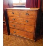 Oak chest of drawers with two short and three long graduating drawers, on plinth base,