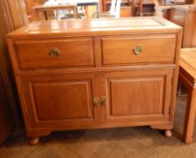 Chinese hardwood sideboard with singular frieze pull-down drawer and two cupboards to the bottom,