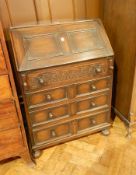 20th century oak bureau, with fitted interior,