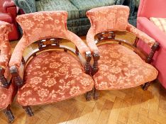 A pair of 19th century bedroom chairs with satinwood stringing and inlaid marquetry to splat,