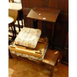 Victorian oak prie dieu with two upholstered footstools and a low oak rectangular top coffee table