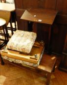 Victorian oak prie dieu with two upholstered footstools and a low oak rectangular top coffee table