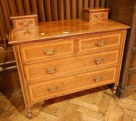 Edwardian mahogany and satinwood inlaid chest, the top with a pair of trinket drawers,