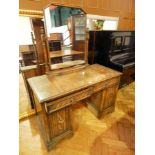 Bedroom suite comprising: 20th century oak mirror back kneehole dressing table,
