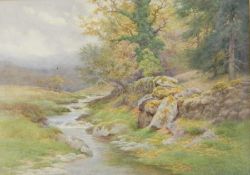 Charles James Adams (1859-1931)
Watercolour
Meandering river with trees, hills in background,