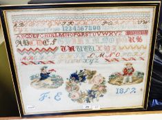 Victorian woolwork sampler, 1857,