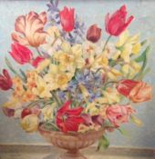 Hodge (J M M(?)) 20th century school 
Oil on canvas
Still life of flowers, tulips,