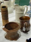 Studio pottery jug, Studio pottery plant holder,