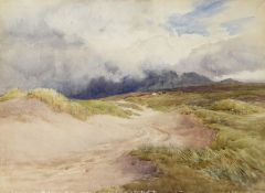 Charles James Adams (1859-1931)
Watercolour
Sand dunes under a stormy sky, unframed,