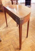 Georgian mahogany demi-lune foldover top card table with double gate supports,