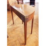 Georgian mahogany demi-lune foldover top card table with double gate supports,