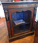 Boulle side cabinet with applied brass decoration, glass panel door opening to reveal shelf,