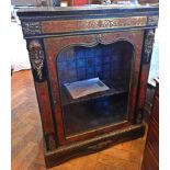 Boulle side cabinet with applied brass decoration, glass panel door opening to reveal shelf,