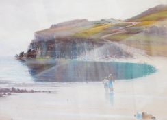 J Holden
Pastel drawing
Cove with children walking along the beach, signed bottom right, dated 1904,