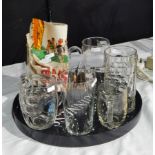 Advertising Guinness tray along with a draught Guinness large jug, various tankards,