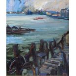 Wendy, Lady Batsford (1916-2007) 
Oil on canvas 
"River at Greenwich",