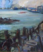 Wendy, Lady Batsford (1916-2007) 
Oil on canvas 
"River at Greenwich",