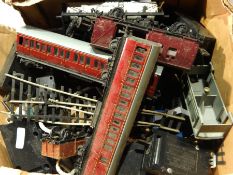 Various playworn Hornby carriages, rail, transformers, etc.