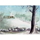 Contemporary English school
Oil on board
Winter landscape with cottage in background, signed "MK",
