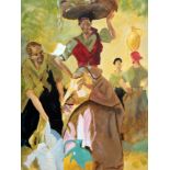 Contemporary continental school
Oil on board 
Study of group of ladies carrying jugs, unsigned,