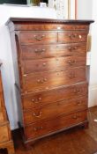 A Georgian mahogany chest on chest with dentil cornice,