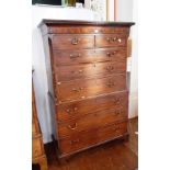 A Georgian mahogany chest on chest with dentil cornice,