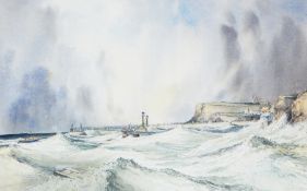 J Freeman
Watercolour
Off Whitby, seascape with Whitby Harbour in the foreground, signed and dated,