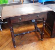 A Georgian fruitwood rectangular top side table with moulded edge and frieze drawer,