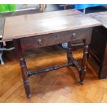 A Georgian fruitwood rectangular top side table with moulded edge and frieze drawer,