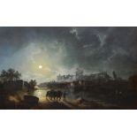 Henry Pether (1800-1865)
Oil painting 
Moonlit scene of Windsor Castle from across the river,