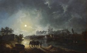 Henry Pether (1800-1865)
Oil painting 
Moonlit scene of Windsor Castle from across the river,