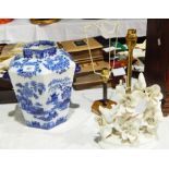 Blue and white ceramic vase converted as table lamp,